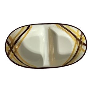 Vintage serving dish two partition sections striped design